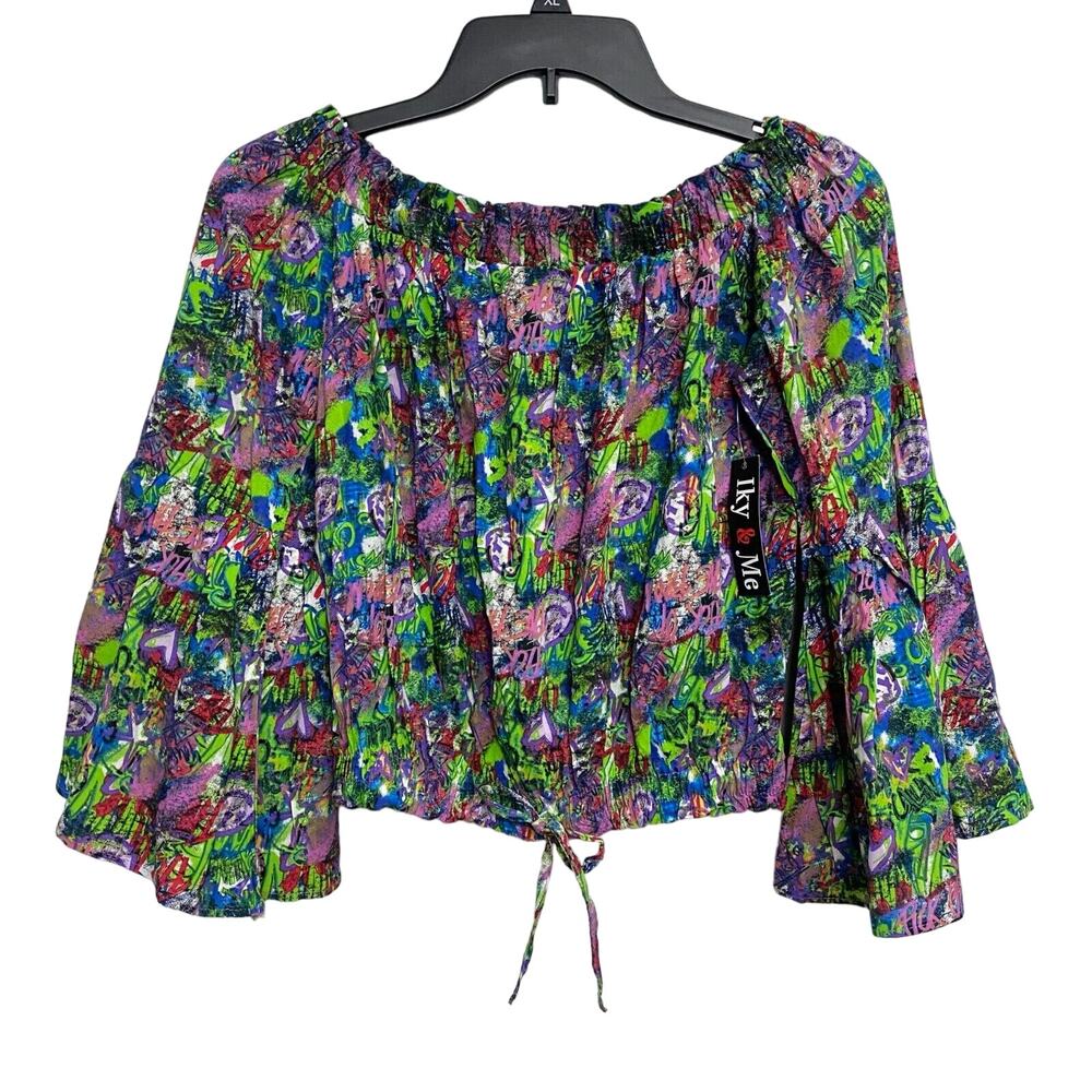 Iky & Me Women's Small Off Shoulder Flared Long Sleeve Top y2k Cabincore Nature